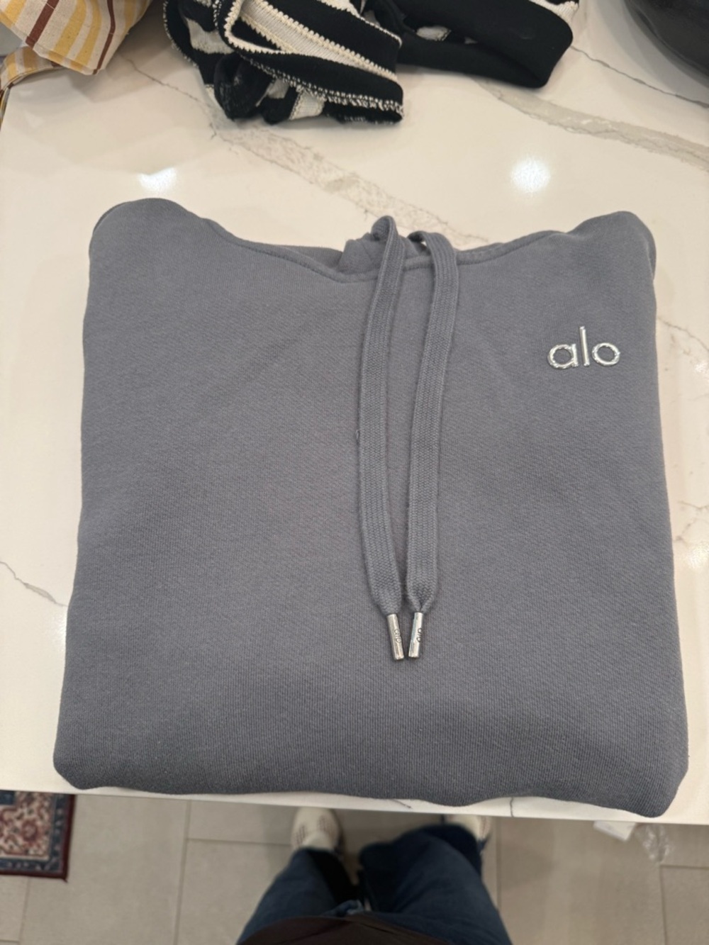 Alo Slate Grey Pullover Hoodie with Drawstring